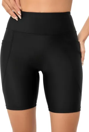 Womens High Waisted Swim Shorts Tummy Control Bathing Suit Bottoms with Pockets Board Shorts