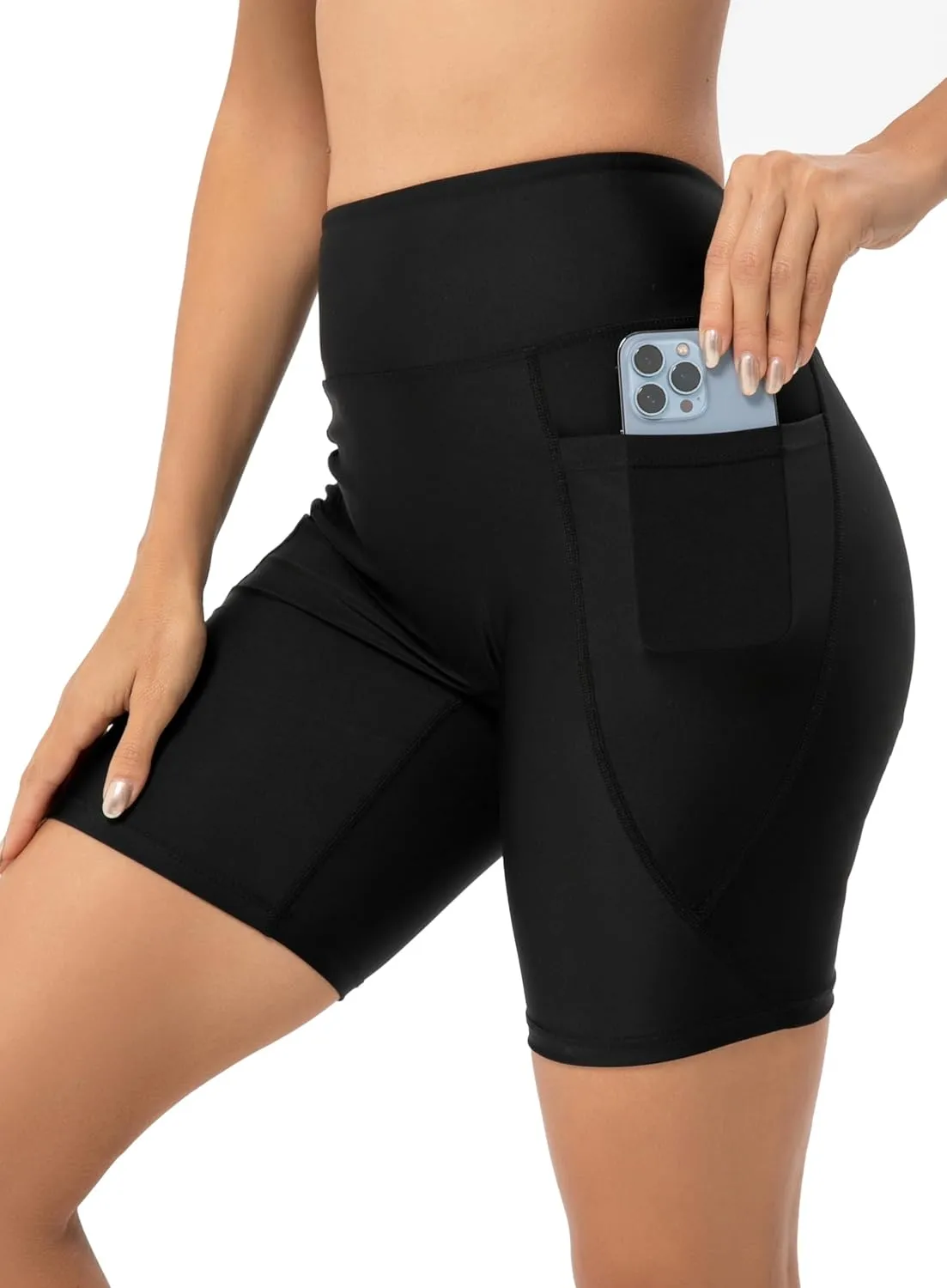 Womens High Waisted Swim Shorts Tummy Control Bathing Suit Bottoms with Pockets Board Shorts