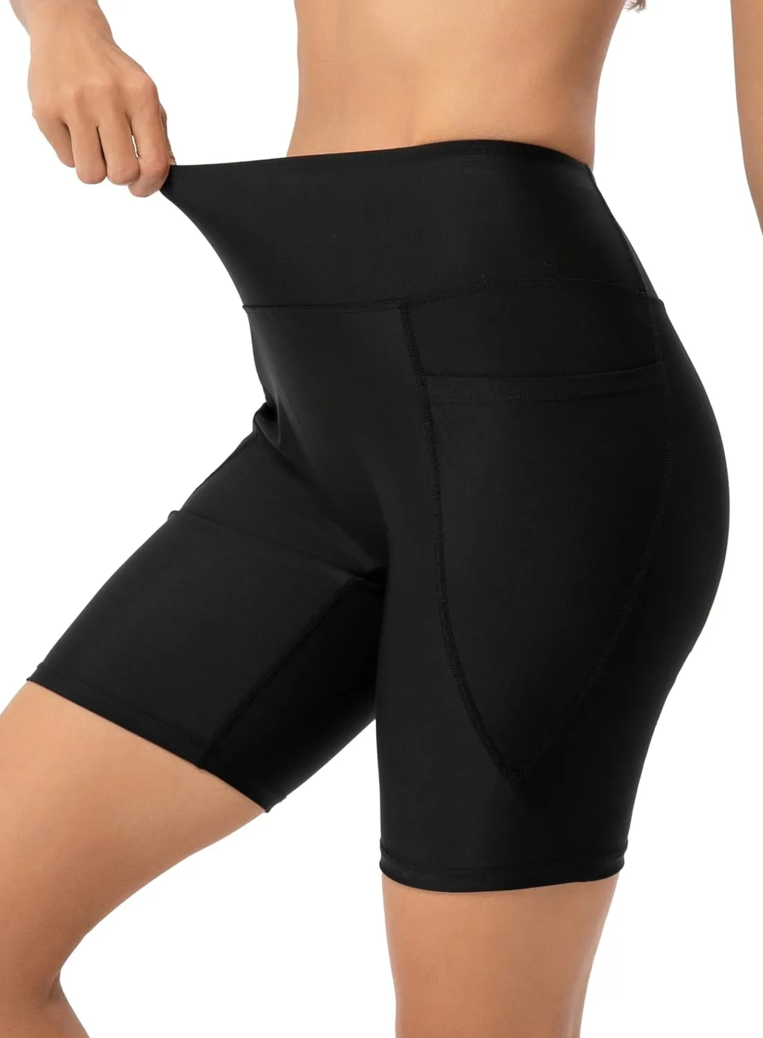 Womens High Waisted Swim Shorts Tummy Control Bathing Suit Bottoms with Pockets Board Shorts