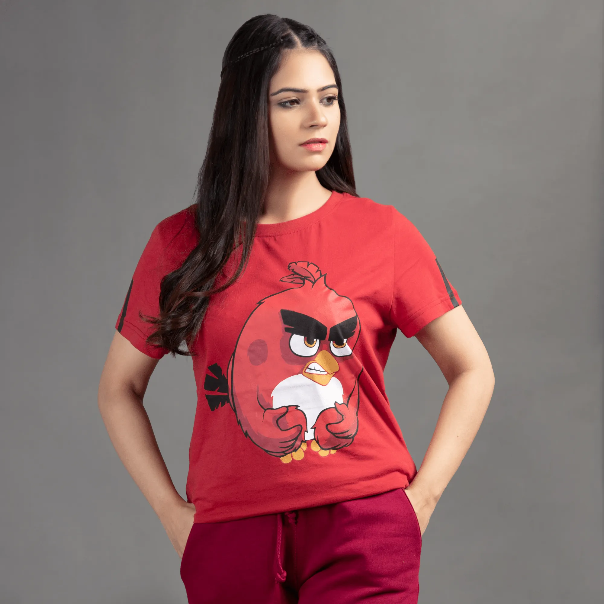 WOMEN'S VIBRANT RED ANGRY BIRD T-SHIRT