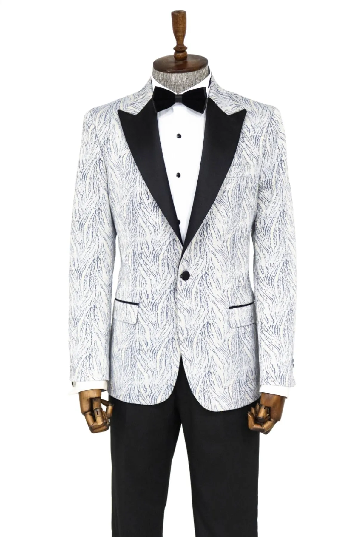WSS Glittery Patterned Light Blue Men Prom Blazer  - Singen