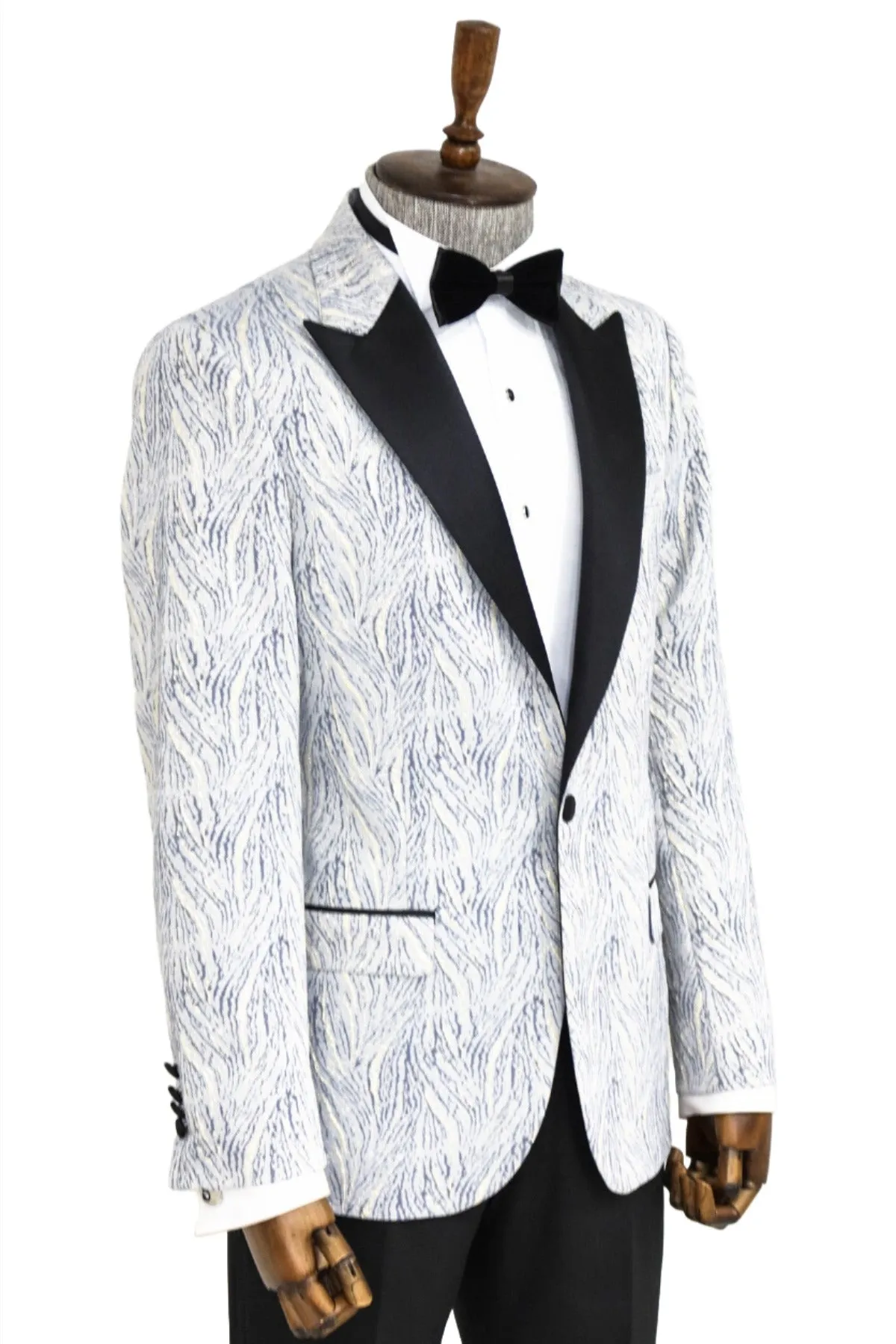 WSS Glittery Patterned Light Blue Men Prom Blazer  - Singen