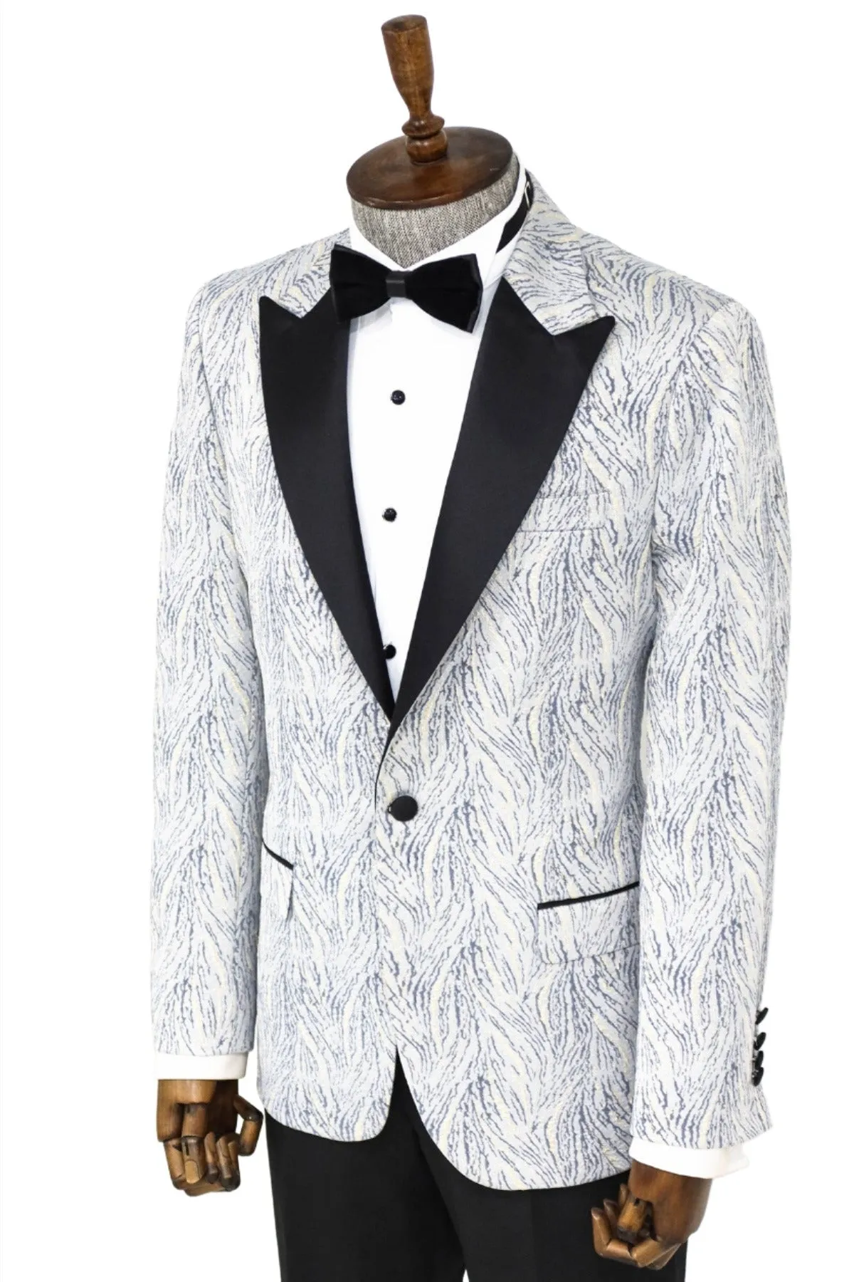 WSS Glittery Patterned Light Blue Men Prom Blazer  - Singen