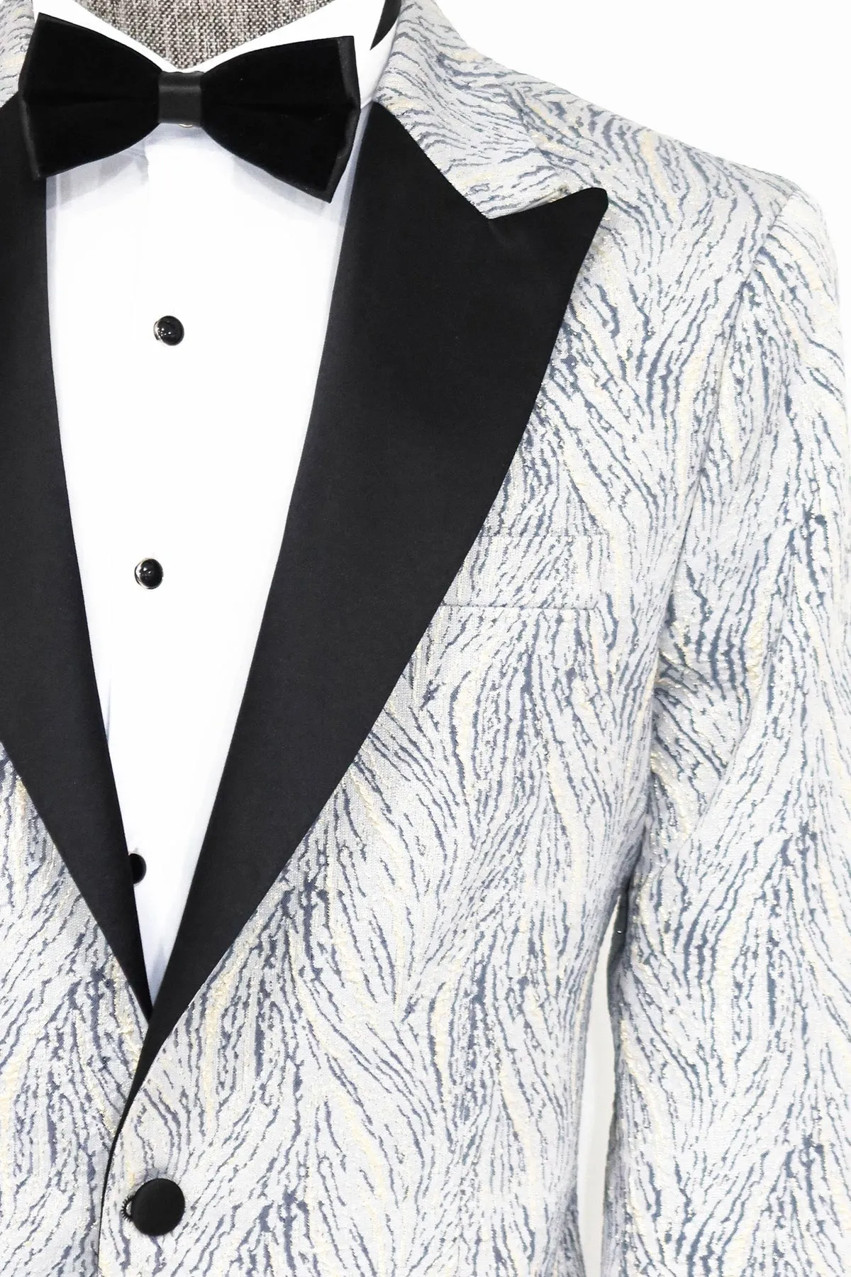 WSS Glittery Patterned Light Blue Men Prom Blazer  - Singen