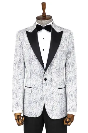 WSS Glittery Patterned Light Blue Men Prom Blazer  - Singen