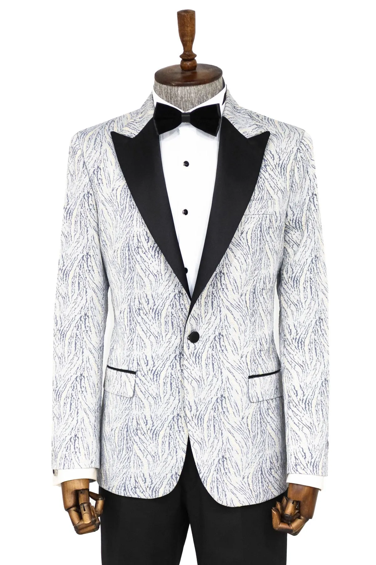 WSS Glittery Patterned Light Blue Men Prom Blazer  - Singen