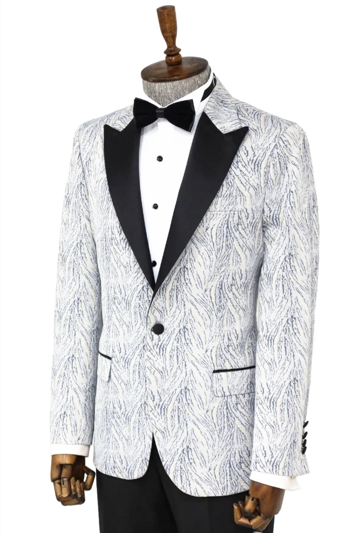 WSS Glittery Patterned Light Blue Men Prom Blazer  - Singen
