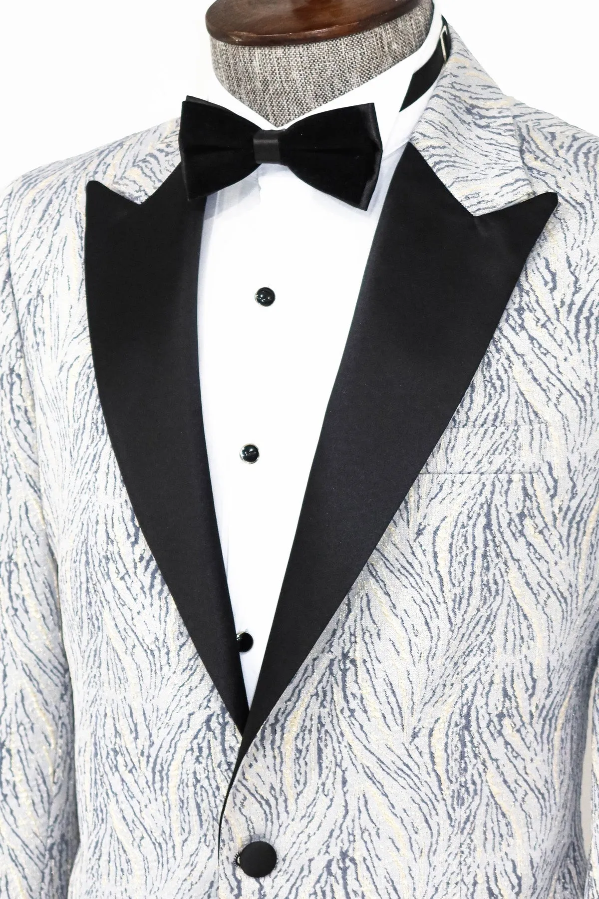 WSS Glittery Patterned Light Blue Men Prom Blazer  - Singen