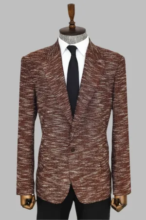 WSS Slim Fit Patterned Sport Brown Men Blazer  - Singen